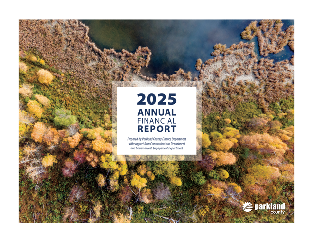 2025 Annual Report Cover featuring an image of autumn trees from a birds-eye POV