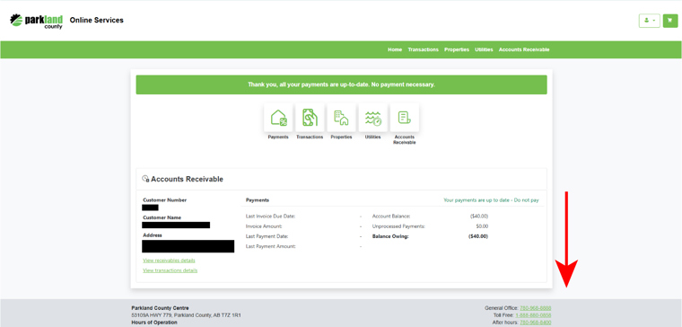 Step 4: Once logged in, scroll to an account with red text that reads, “Please pay the account balance of $...” Click the green Pay button.
