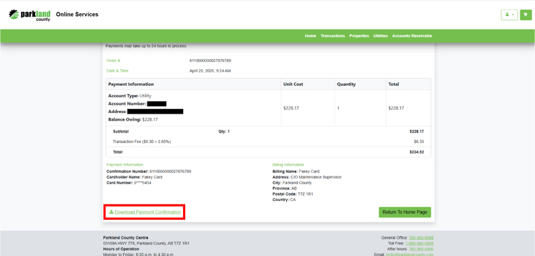 Step 8: For a receipt of the transaction, click Download Payment Confirmation. Otherwise, Return To Home Page, your payment is complete!