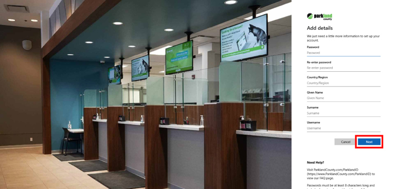 Step 7: Add your profile details, including a username and password. Passwords must be at least 8 characters long and include characters from at least three of the following: uppercase letters, lowercase letters, numbers, or symbols. Then, click Next.