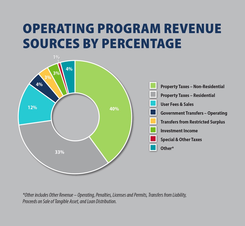 infographic detailing operating program revenue sources by percentage
