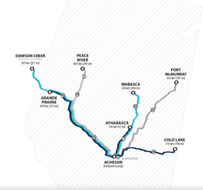 map outline highway network in Alberta