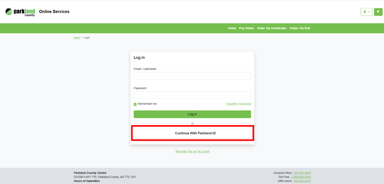 Step 3: Click the white button: “Continue With Parkland ID”