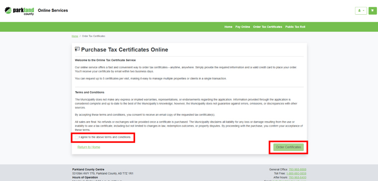 Step 3: Check the terms and conditions box and click “Order Certificates.”